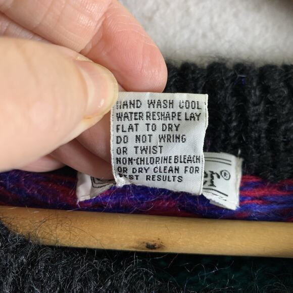 Vintage Womens Colorful Fair Isle Sweater Sz M Bold Ski Lodge Mohair Blend Retro - Picture 8 of 10